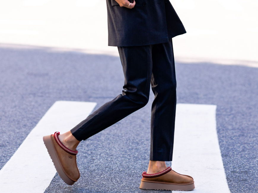 Ugg Tazz Slippers with Sharp Black Suit Tailoring Ugg Tazz Slippers with Sharp Black Suit Tailoring β Ugg Slippers Outfits
