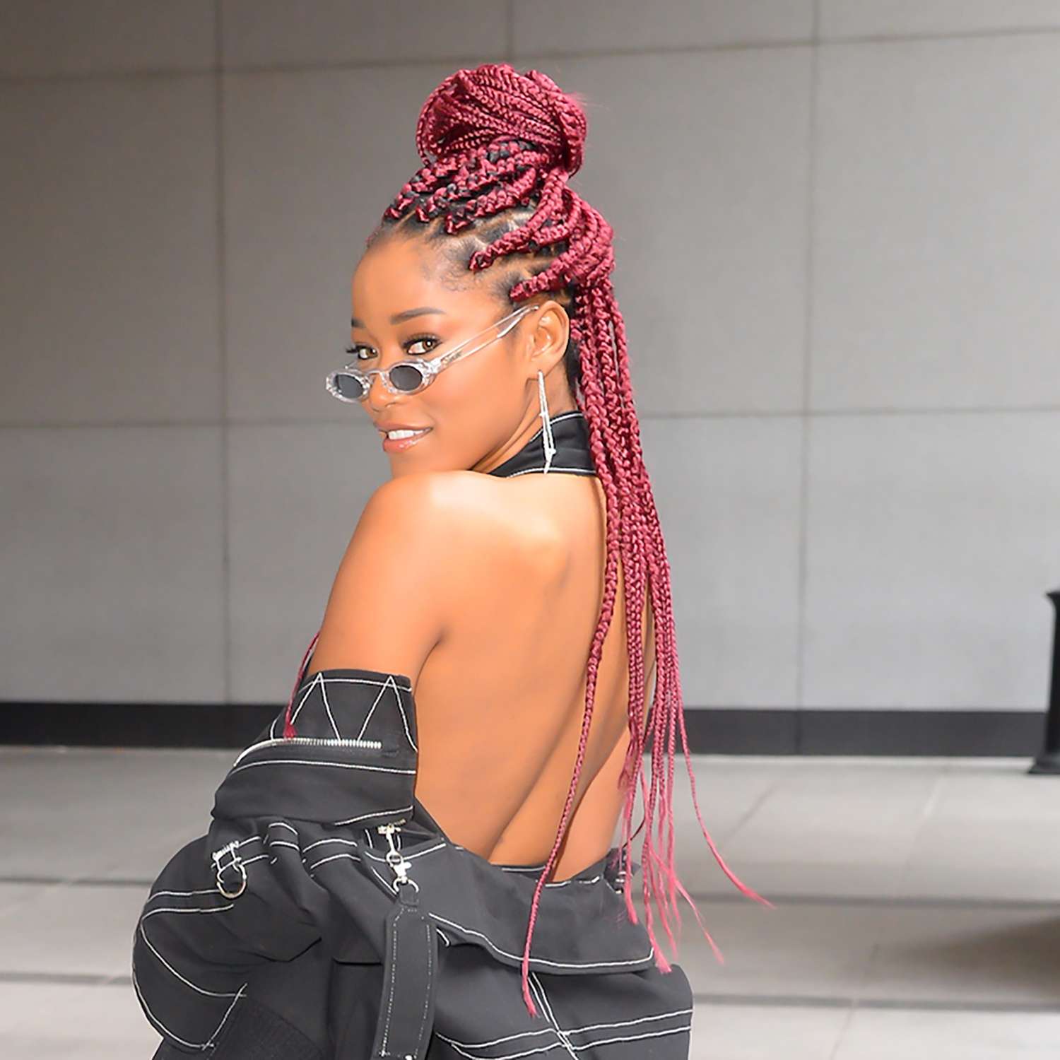Deep Red Box Braids Updo — Winter Braid Colors for Black Women