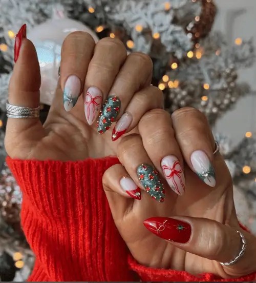 Christmas Tree Beaded French Tip Nails Christmas Tree Beaded French Tip Nails β Winter Birthday Nails