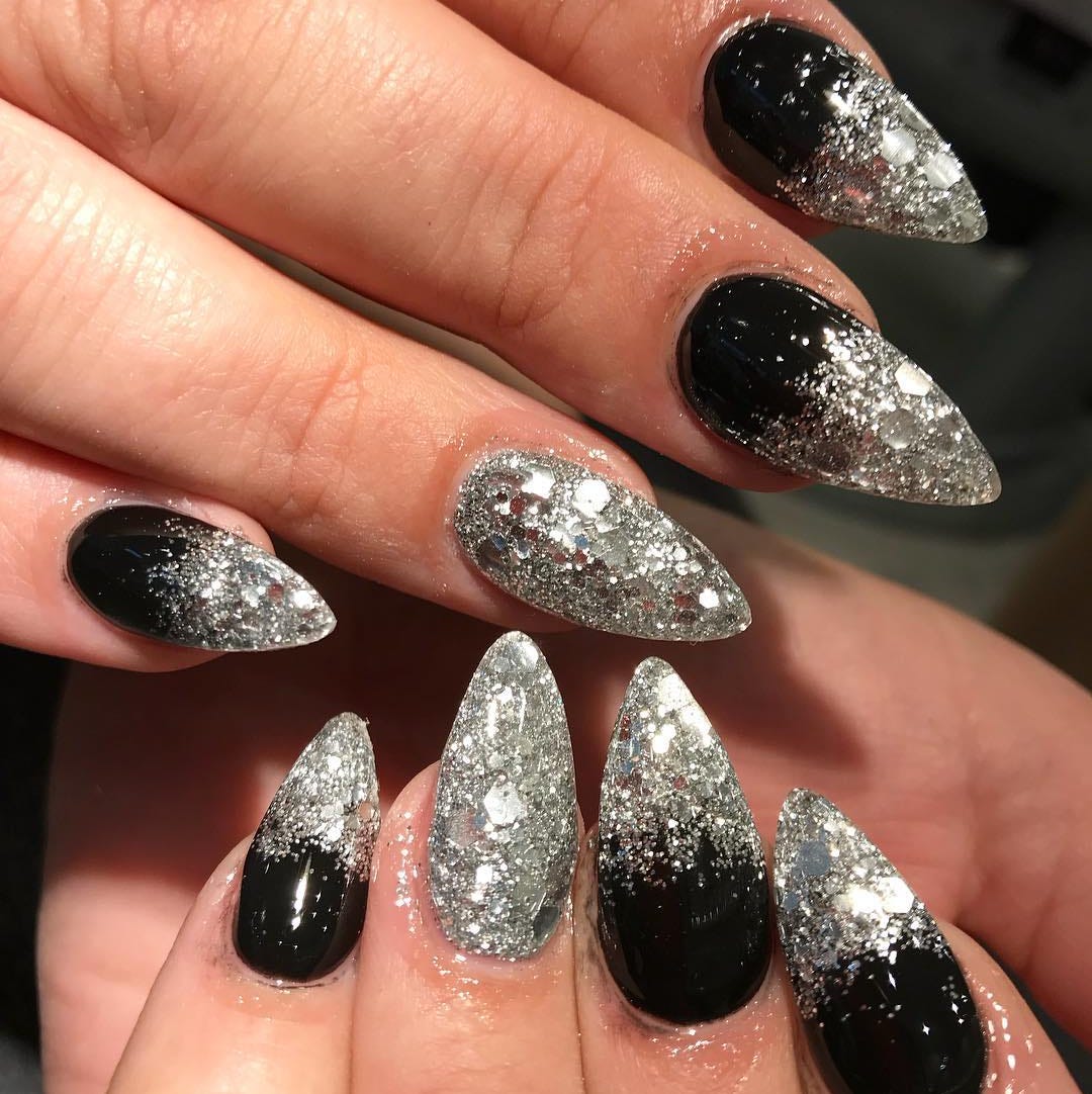 Glitter Gradient On All Nails Visual Idea — Winter Black Nails