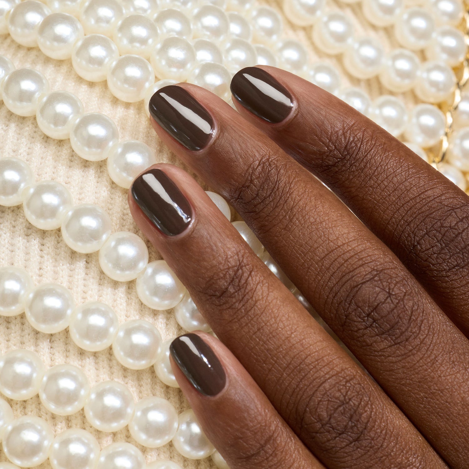 Thin White Stripe On Each Nail Visual Idea — Mocha Nails