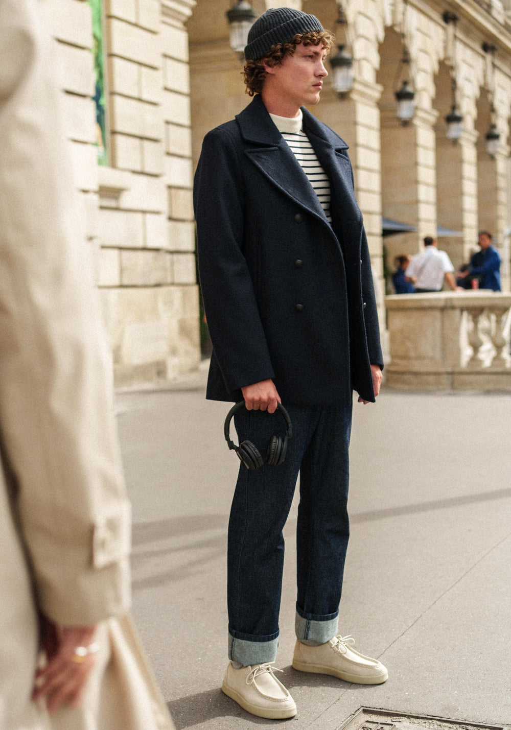 Navy Peacoat with Striped Shirt and Loafers Navy Peacoat with Striped Shirt and Loafers β Peacoat Outfits