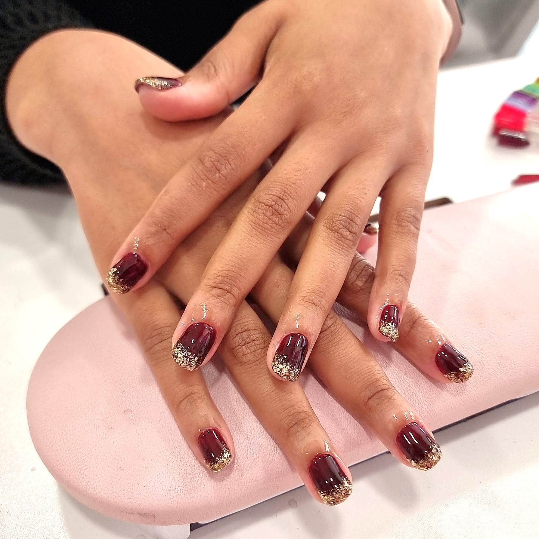 Short Square Burgundy Gold Glitter Short Square Burgundy Gold Glitter β Wine Christmas Nails 2026