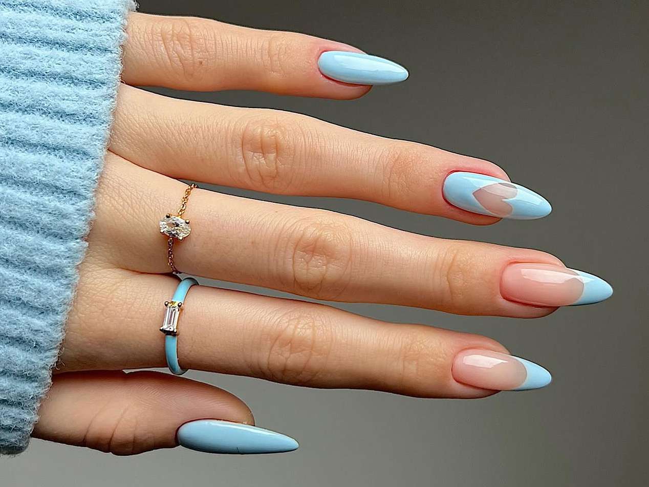 Pale Sky Blue Sheer Nude Base Visual Idea — Winter to Spring Transition Nails
