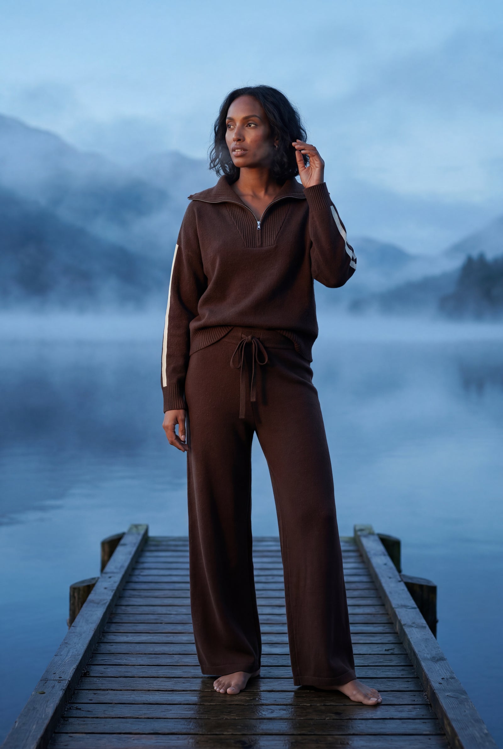 Relaxed Chocolate Knit Loungewear Set with Stripes Relaxed Chocolate Knit Loungewear Set with Stripes β Chocolate Brown Outfits