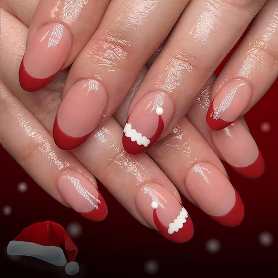 Santa Hat French Tip Design — Short Christmas Nails 2026