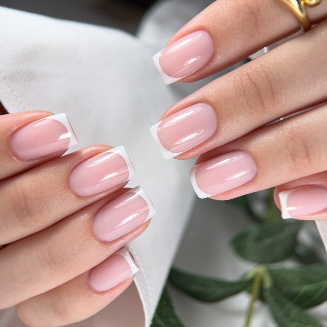 Classic Pink French Manicure Short Square Nails Classic Pink French Manicure Short Square Nails β NYE Nails 2027