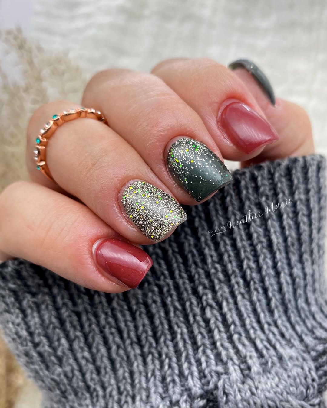 Short Almond Glitter Mix Nails — Christmas Nail Designs 2026