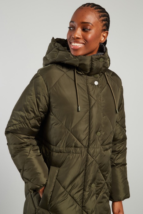 Olive Green Quilted Puffer Coat With Cinched Waist — Long Puffer Coat Outfits