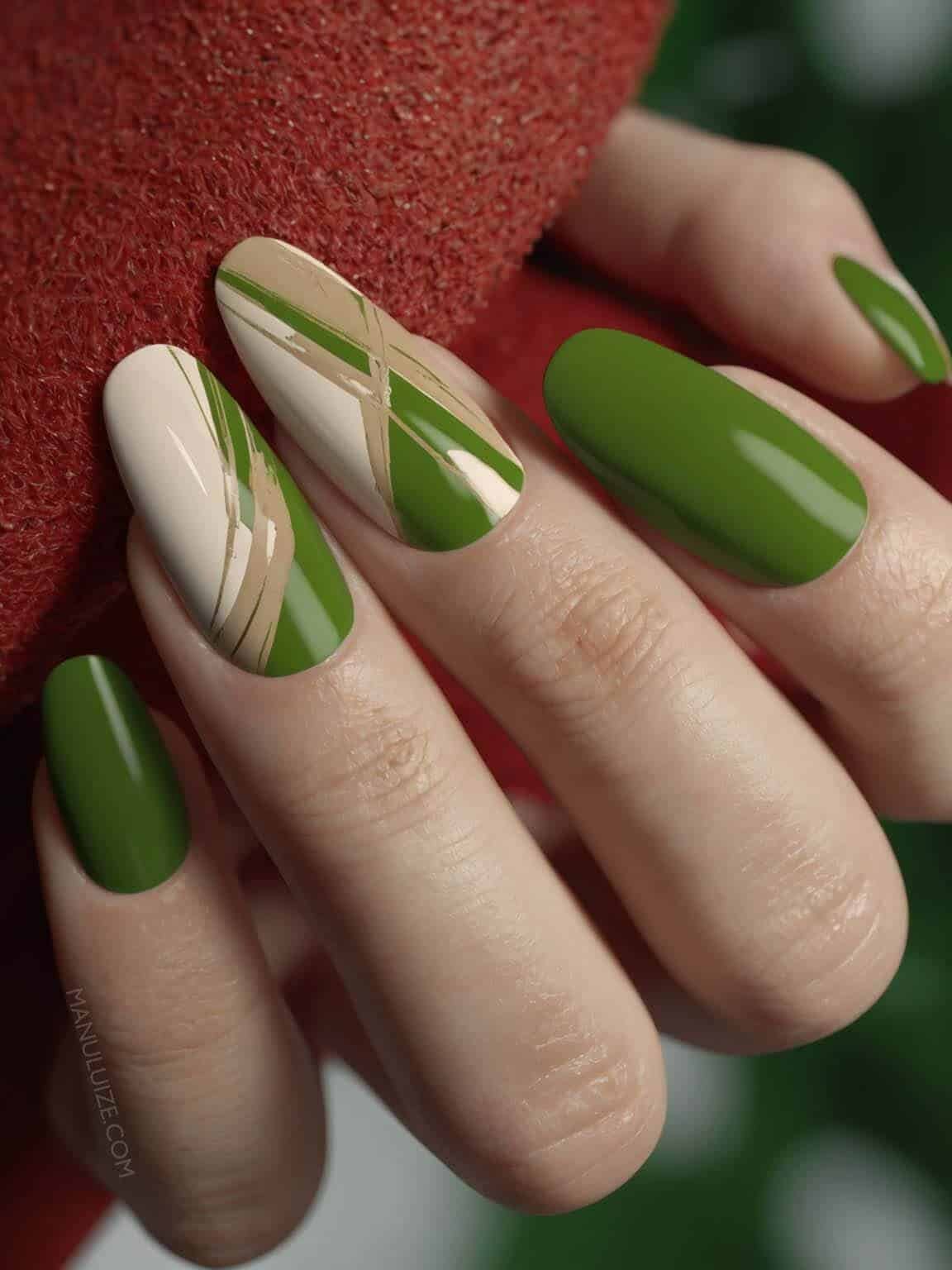 Olive Green Abstract Geometry Olive Green Abstract Geometry β Long Winter Nails