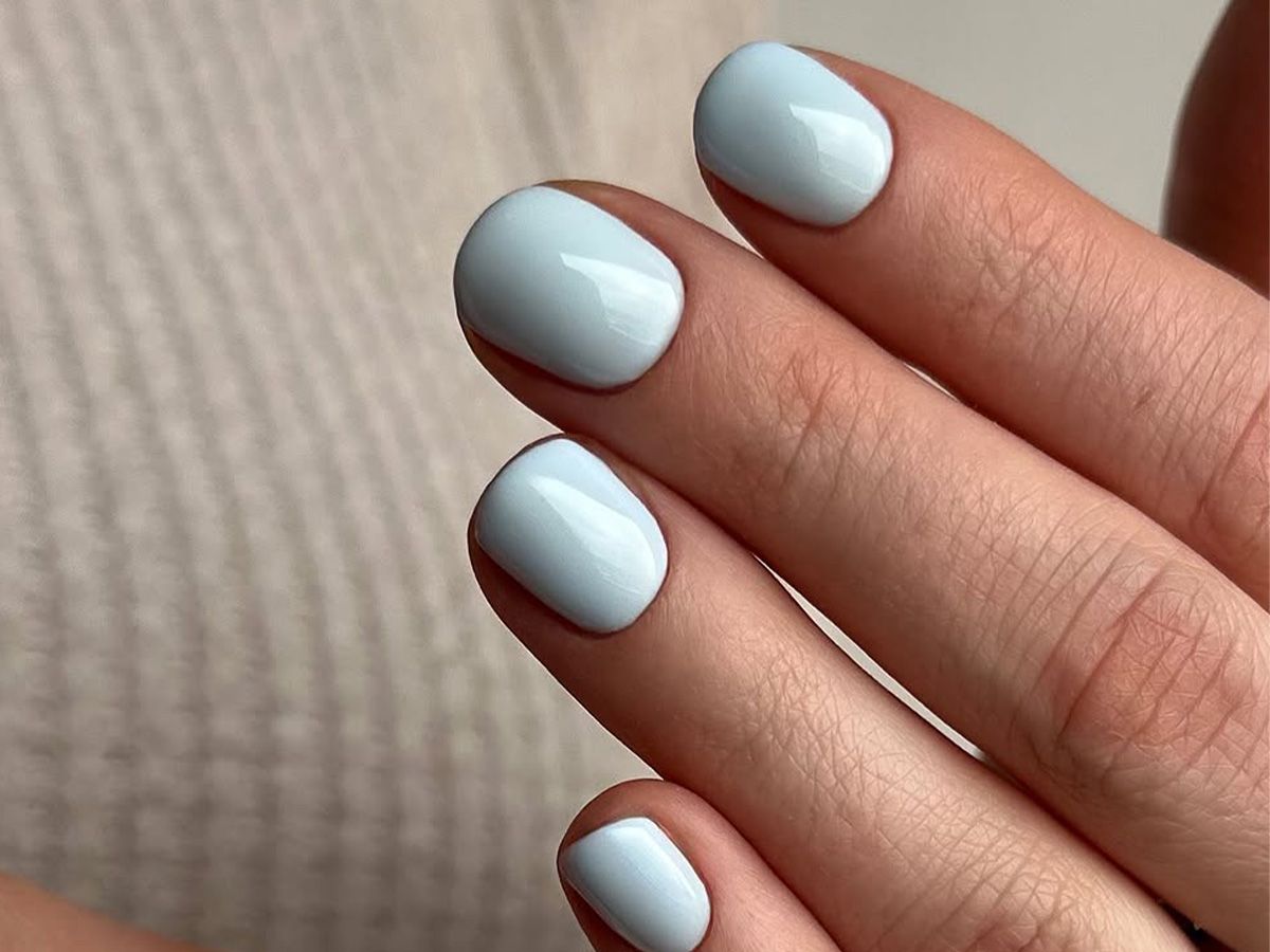 Pale Cool Blue Milky Glossy Short Rounded — Winter Nail Colors for Short Nails