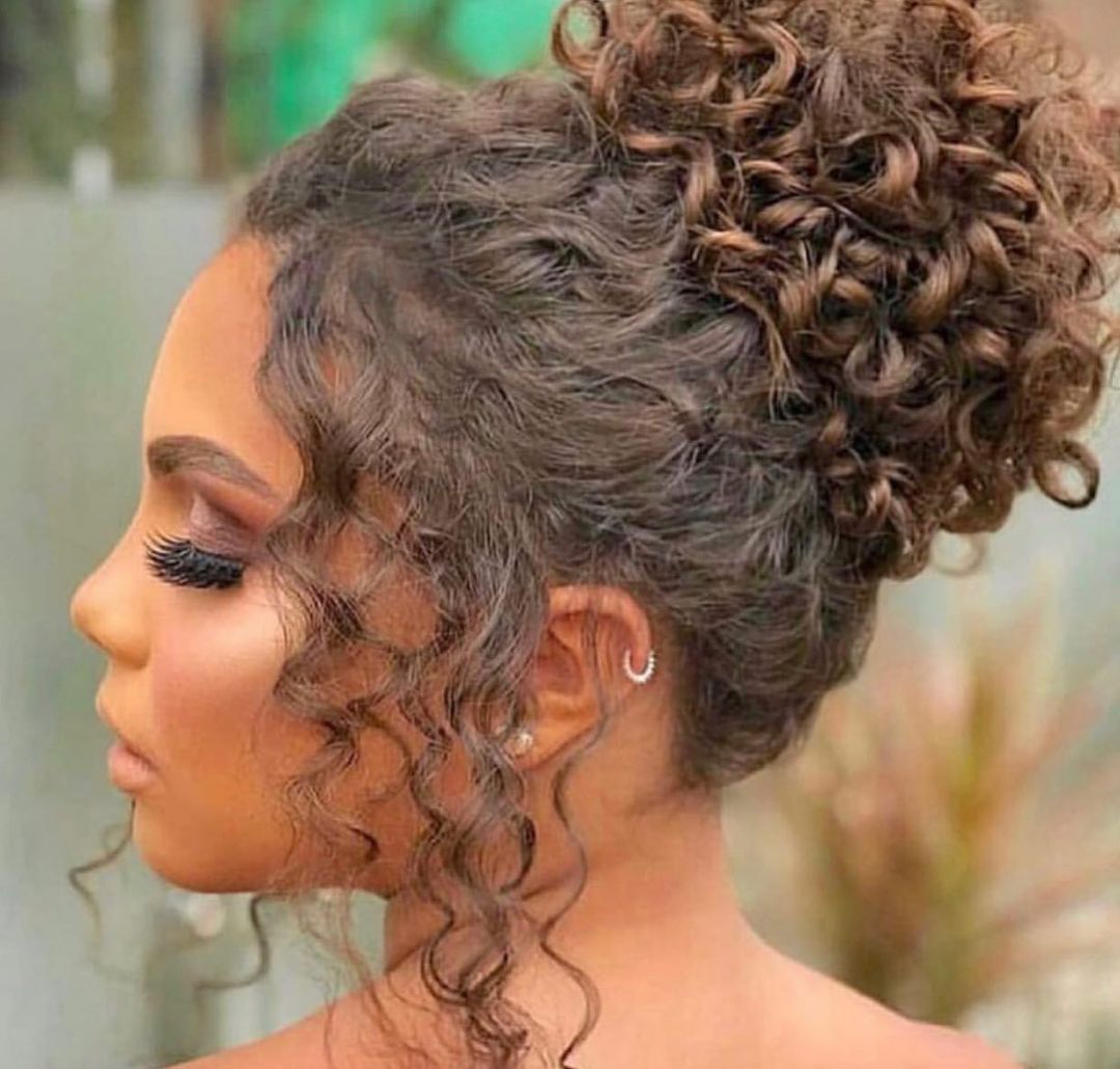 Coily Dark Brown High Bun — Winter Updos