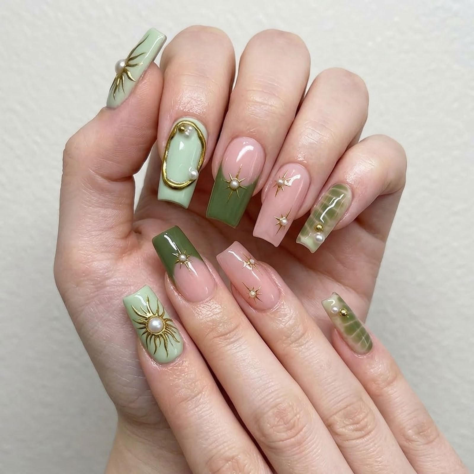 Long Coffin Plaid Sunburst Nails Long Coffin Plaid Sunburst Nails β Emerald Green Nails