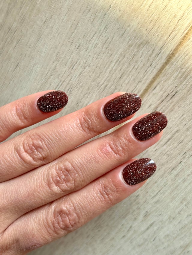 Dense Dark Brown Glitter Medium Oval Nails — Chocolate Brown Nails
