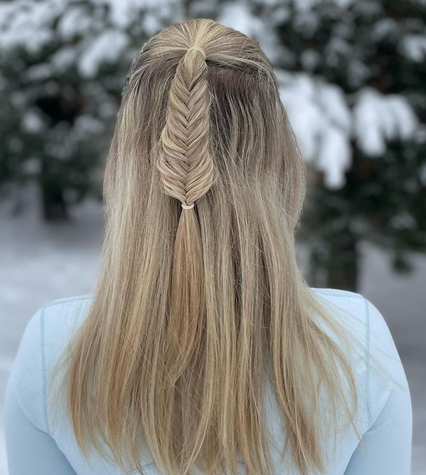 Long Layers Visual Idea — Winter Half Up Half Down Hairstyles