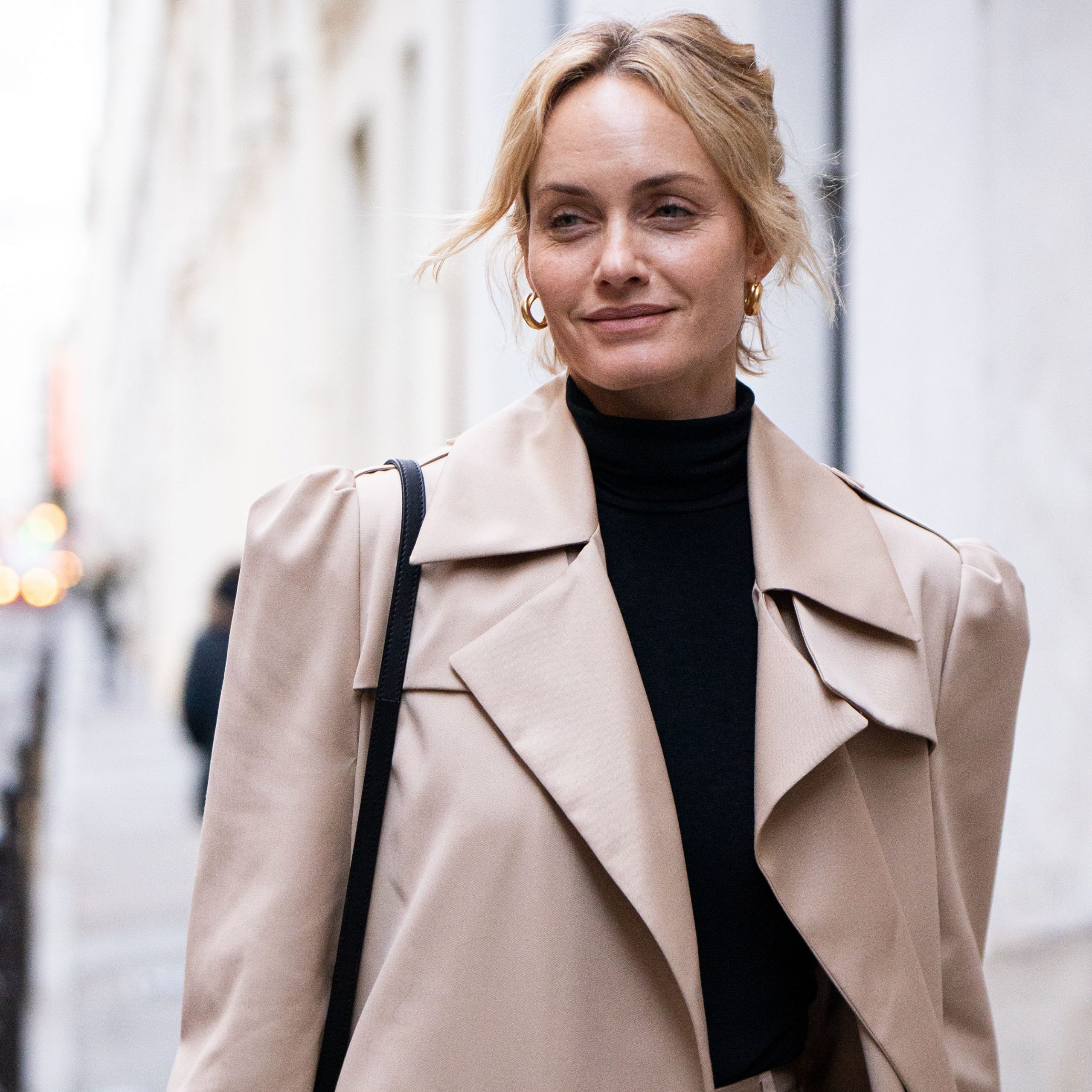 Structured Beige Trench Coat with Black Turtleneck for Smart Casual — Winter Outfits for Moms