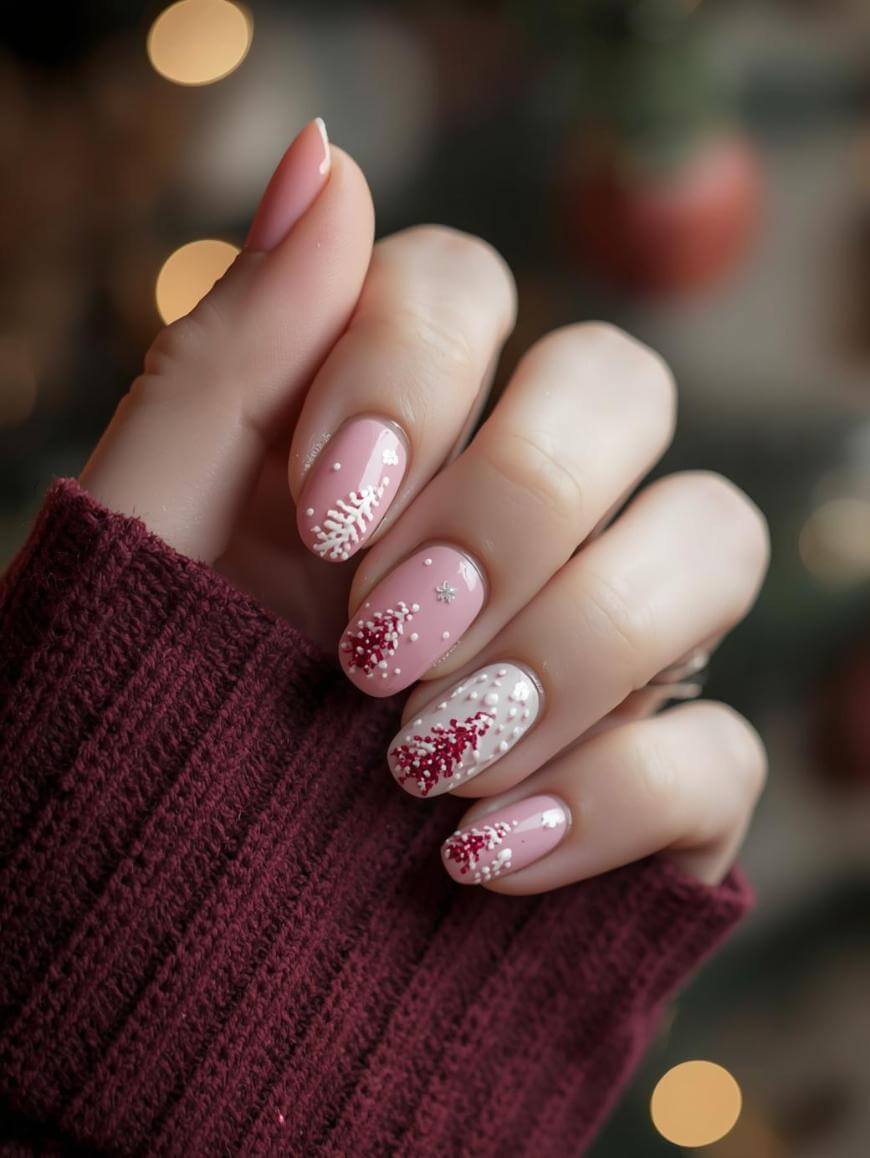 Pale Pink Glitter Christmas Tree Nails Pale Pink Glitter Christmas Tree Nails β Medium Christmas Nails 2026
