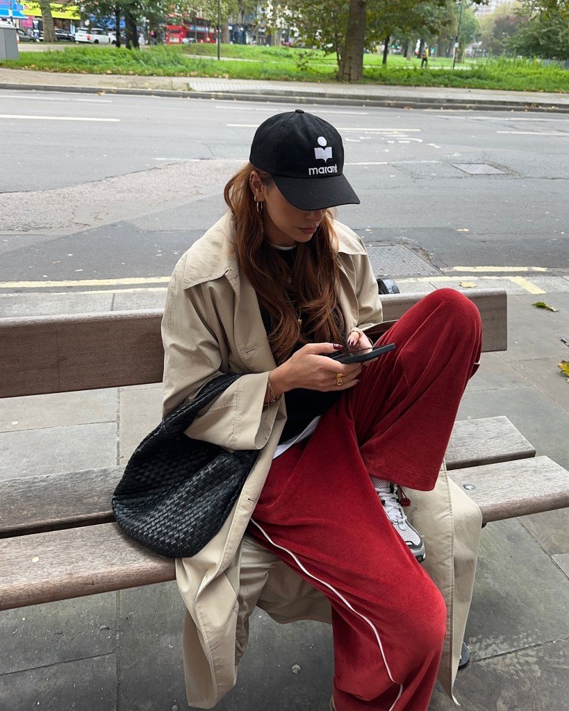 Bold Red Velour Sweatpants with Trench Coat Bold Red Velour Sweatpants with Trench Coat β Sweatpants Outfits