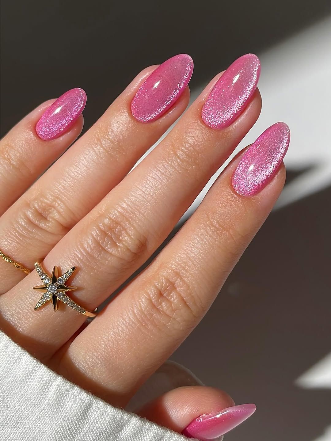 Shimmering Glitter Pink Almond Nails Shimmering Glitter Pink Almond Nails β Holiday Nails 2026