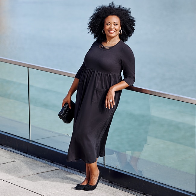 Effortless Black Midi Dress for Casual Chic Effortless Black Midi Dress for Casual Chic β Winter Outfits for Women Over 50