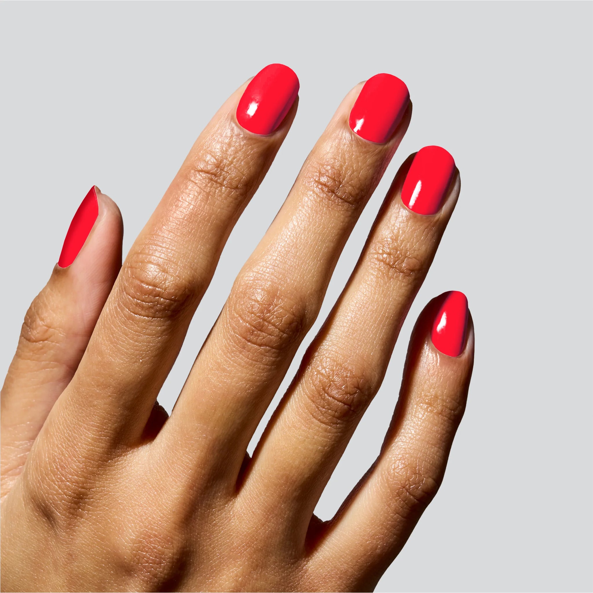 Bright Glossy Short Square Red Nails — Cherry Red Nails