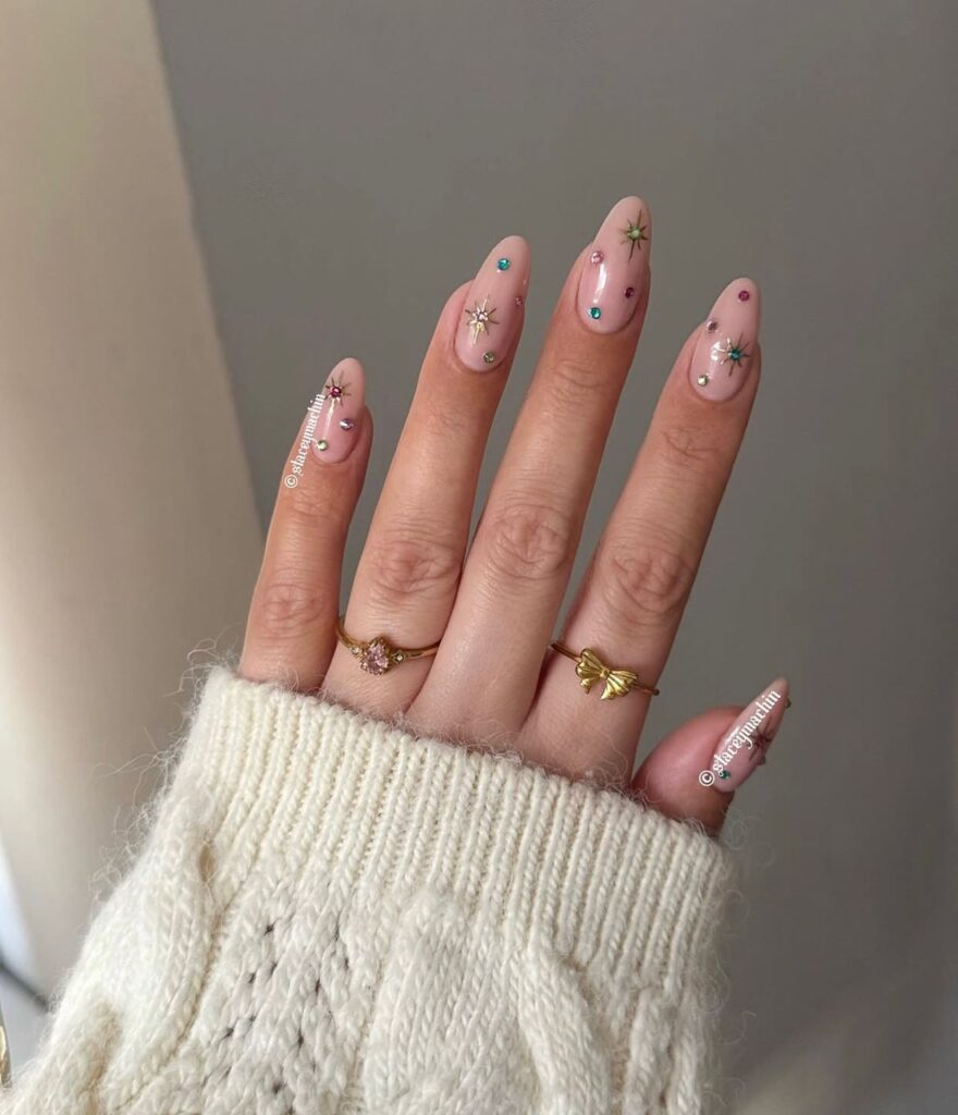 Pink with Rhinestone Star Studs Pink with Rhinestone Star Studs β New Years Eve Nails 2027