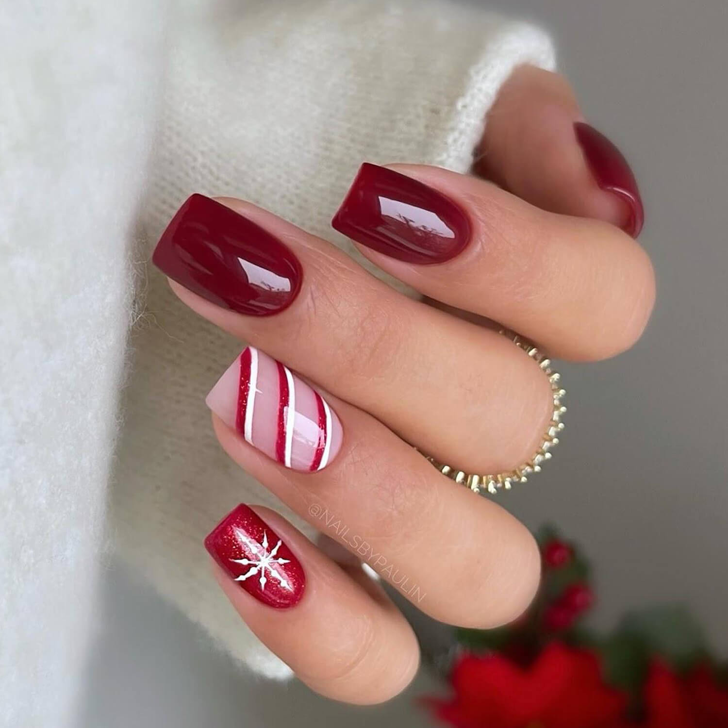 Snowflake And Stripes Visual Idea Snowflake And Stripes Visual Idea β Winter Party Nails