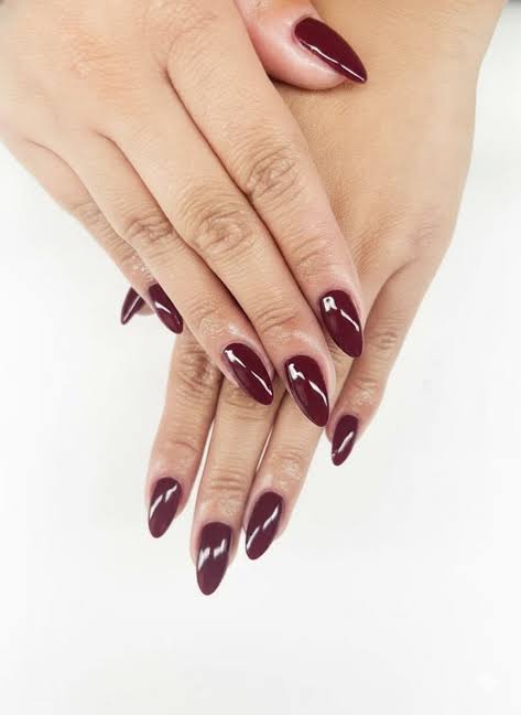 Cool Undertone Deep Burgundy Stiletto Cool Undertone Deep Burgundy Stiletto β Winter Nail Colors for Women Over 40