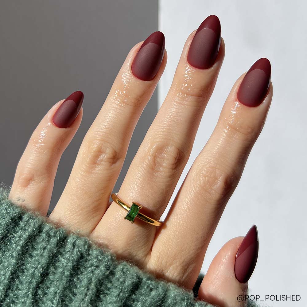 Matte Burgundy Glossy Red French Tips Matte Burgundy Glossy Red French Tips β Winter Matte Nails
