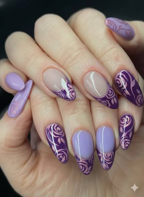 Deep Purple Rose Vine Stilettos Deep Purple Rose Vine Stilettos β Winter Purple Nails