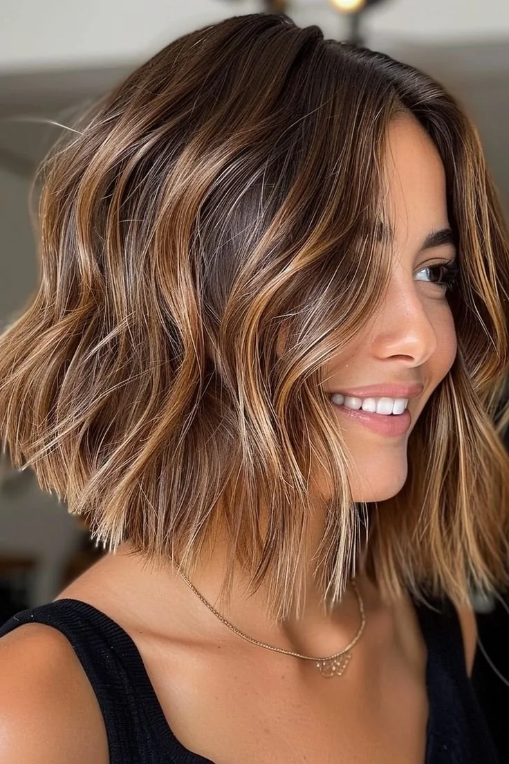 Wavy Bob With Sun-Kissed Highlights — Winter Hairstyles for Thick Hair
