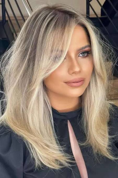 Shoulder Length Platinum Blonde — Winter Haircuts with Curtain Bangs