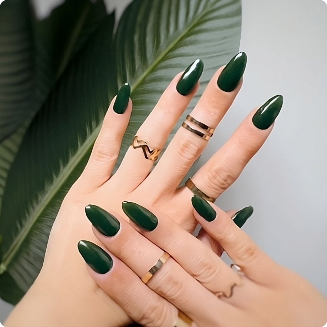 Short Square Matte Green with Snowflake Decals — Green Christmas Nails 2026