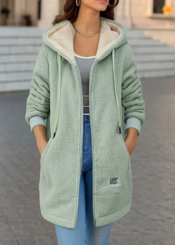 Mint Green Hooded Teddy Coat With Denim Mint Green Hooded Teddy Coat With Denim β Teddy Coat Outfits