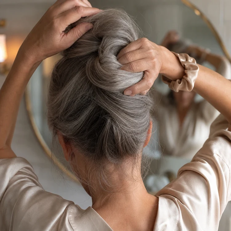 Elegant Grey Wavy Updo — Winter Twist Hairstyles