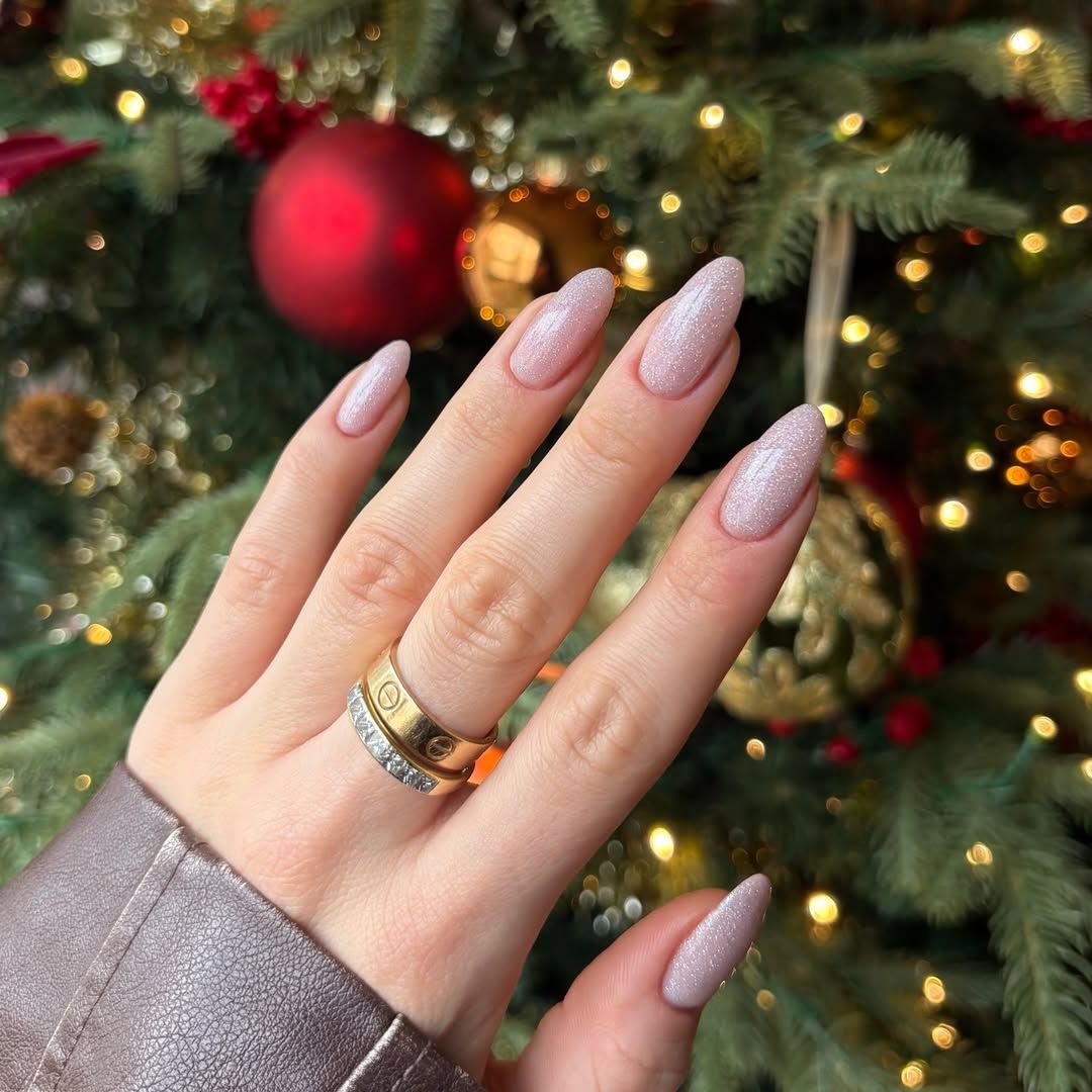 Long Almond Pale Pink Shimmer Glitter Long Almond Pale Pink Shimmer Glitter β Sparkly Winter Nails