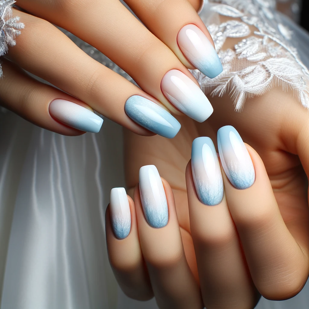 Frosted Gradient Long Coffin Frosted Gradient Long Coffin β Winter Wedding Nails