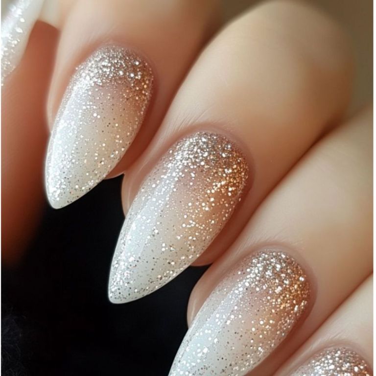 Shimmering Rose Gold Glitter Gradient Stilettos — Winter Date Night Nails
