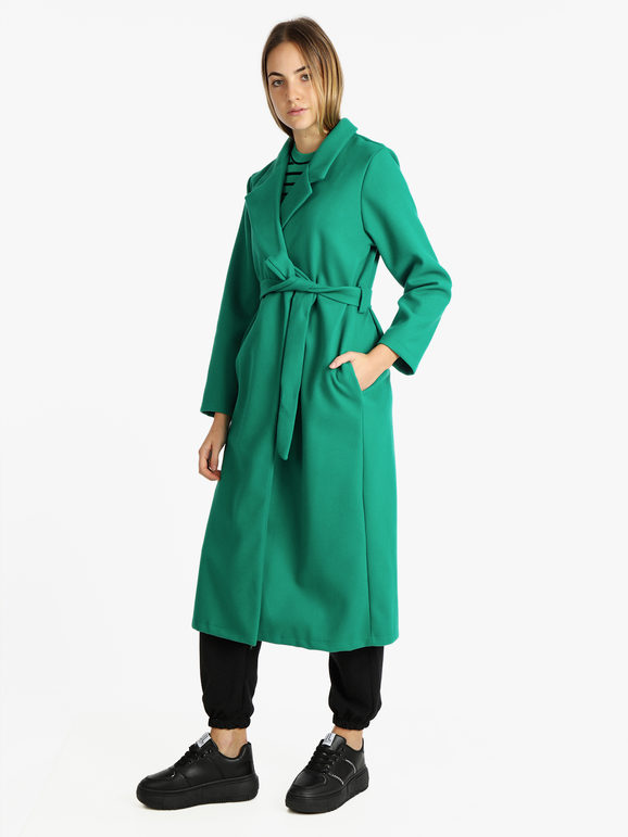 Emerald Green Car Coat with Striped Top and Joggers — Car Coat Outfits