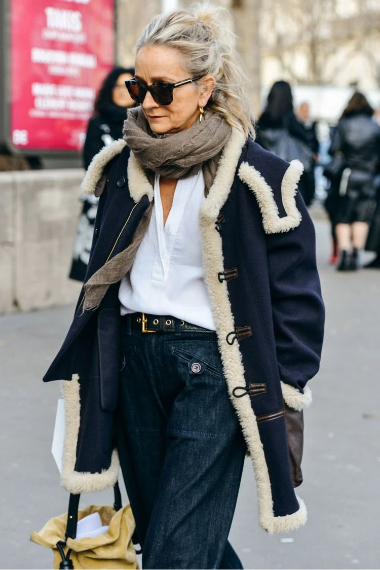 Casual Comfort: Shearling-Lined Coat with Wide-Leg Jeans — Late Winter Outfits