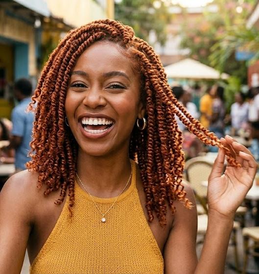 Copper Twist Out Braids — Winter Braid Colors for Black Women