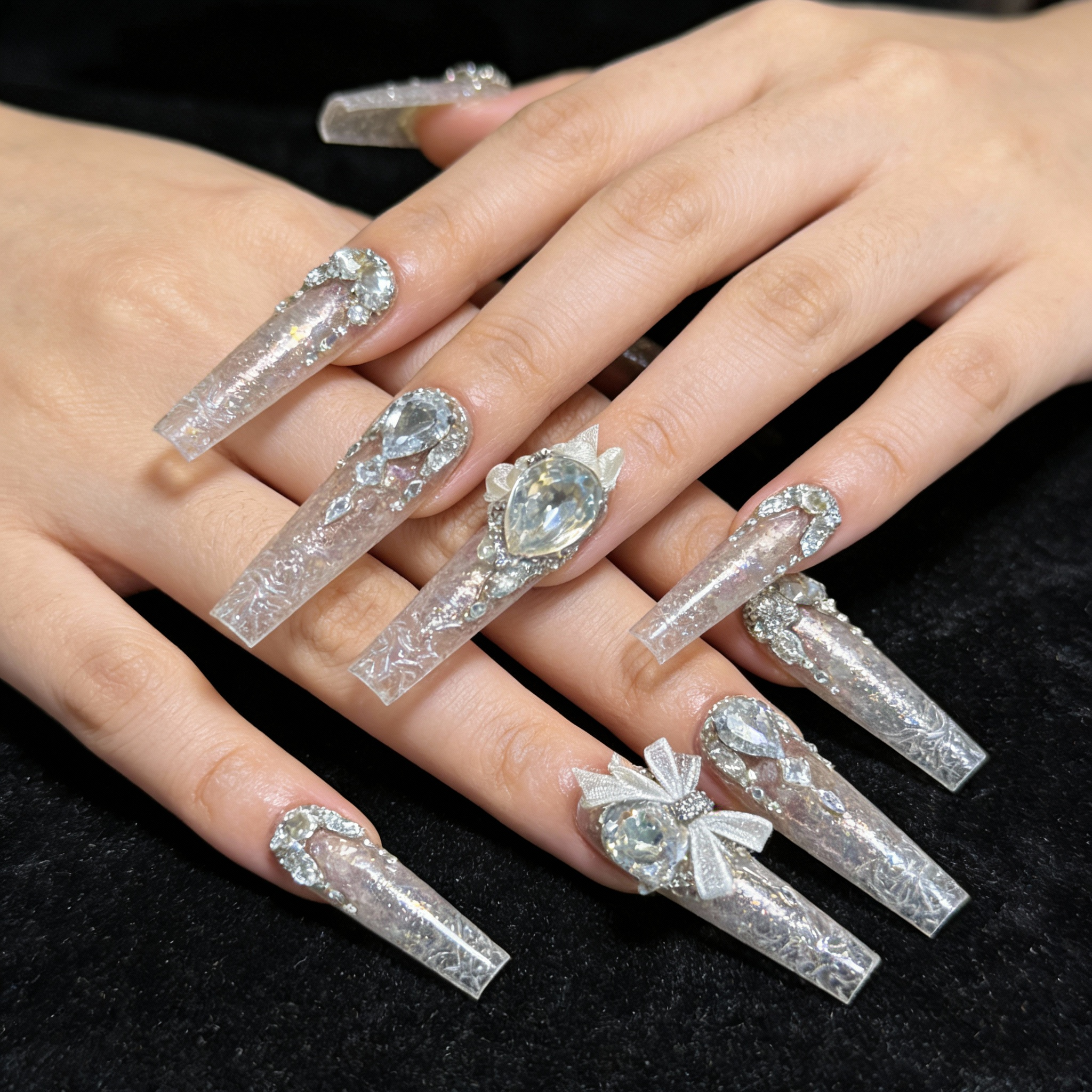 Extra Long Coffin Glitter Rhinestone Bows Extra Long Coffin Glitter Rhinestone Bows β Winter Rhinestone Nails