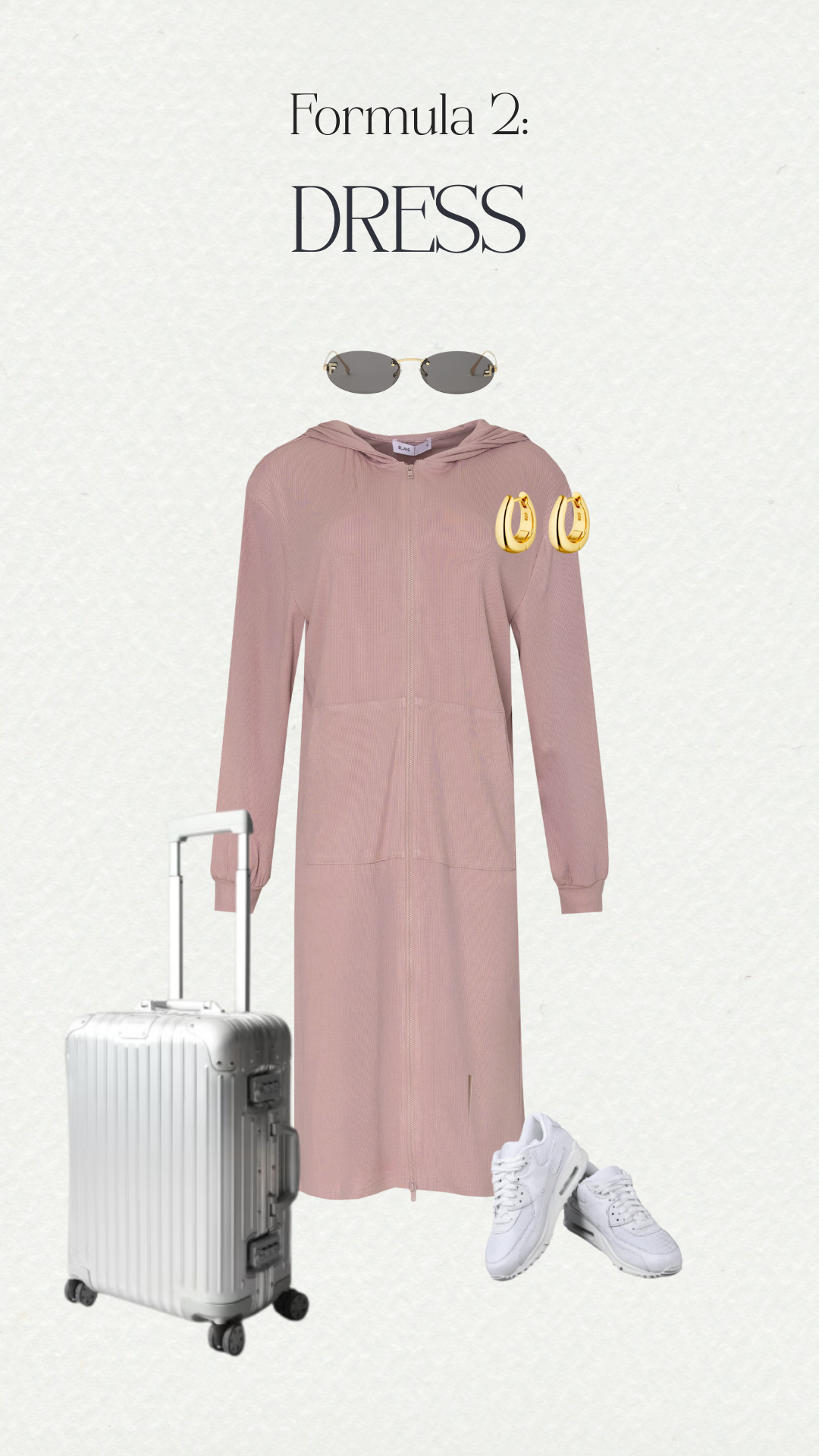 Pink Hooded Dress with White Sneakers for a Comfortable and Chic Airport Look Pink Hooded Dress with White Sneakers for a Comfortable and Chic Airport Look β Winter Airport Outfits