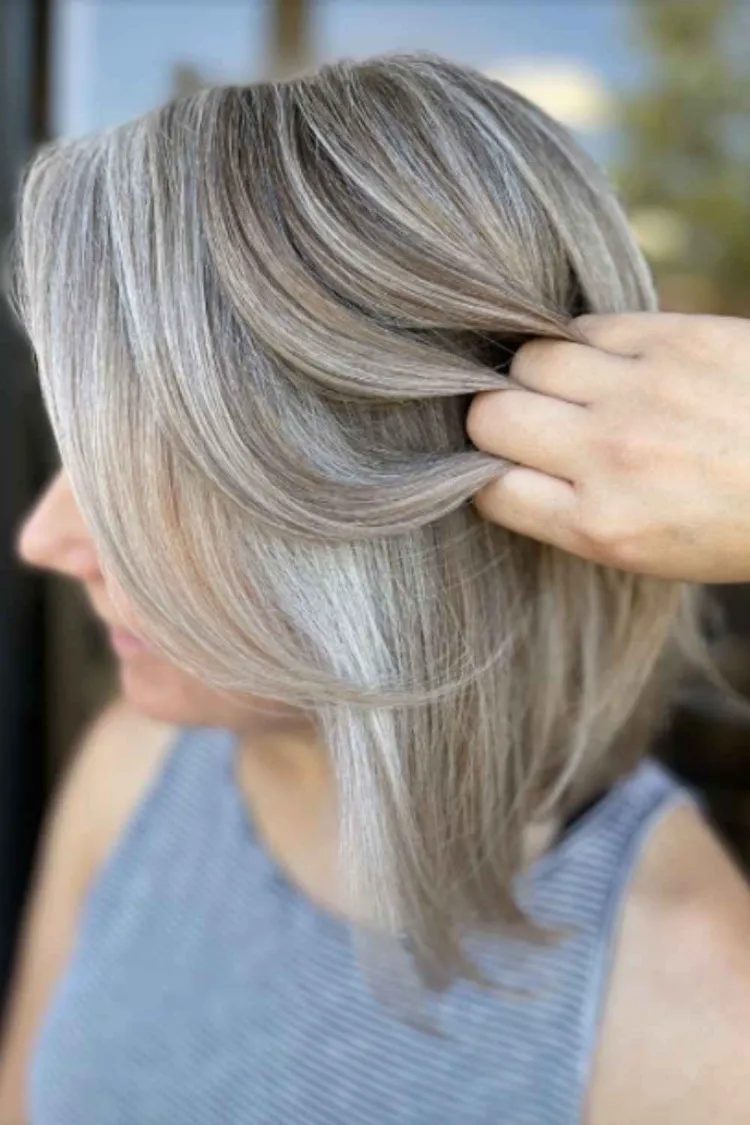 Angled Bob With Cool Gray Blend Angled Bob With Cool Gray Blend β Gray Blending Highlights