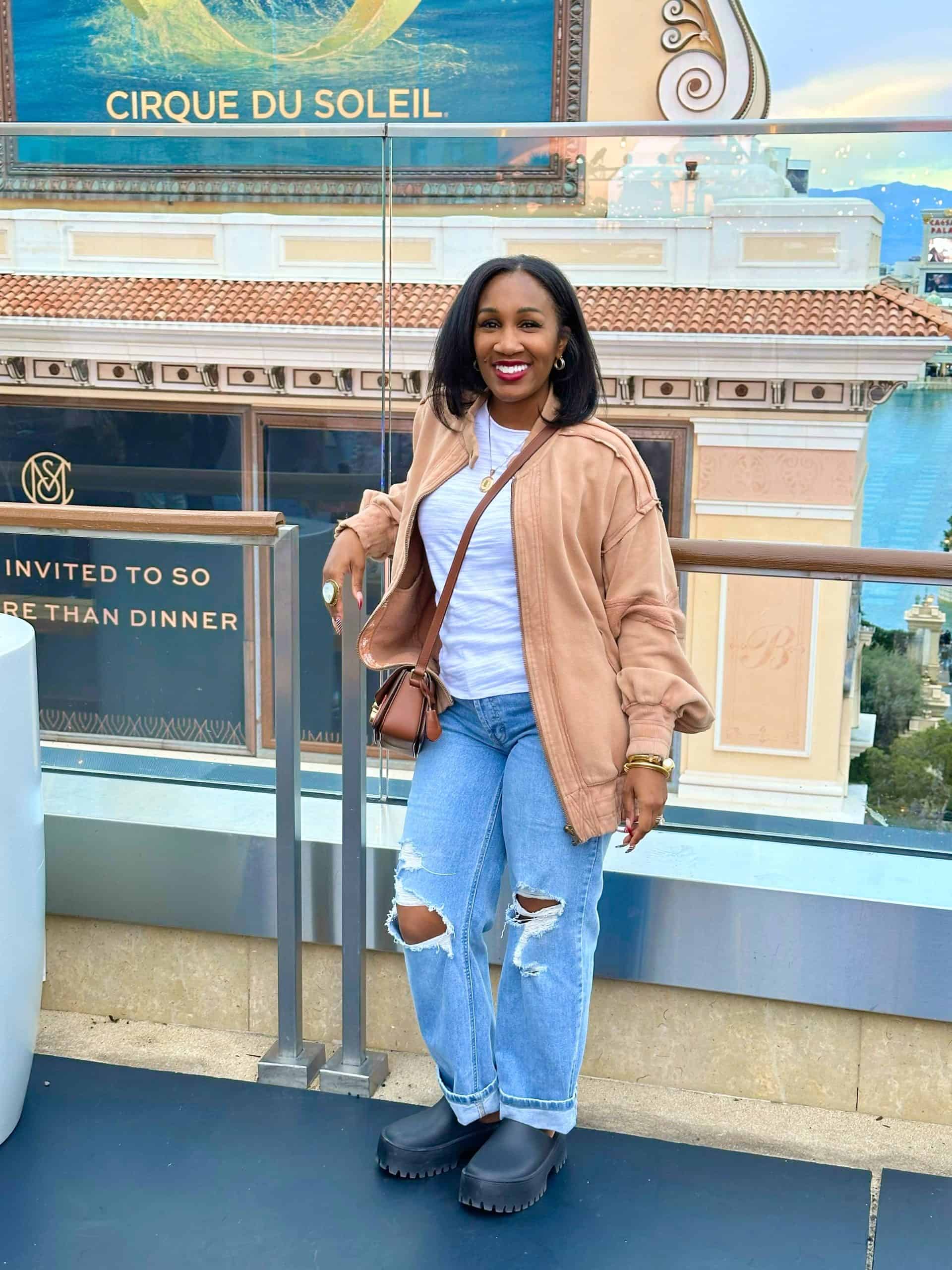 Oversized Tan Jacket with Ripped Jeans and Clogs Oversized Tan Jacket with Ripped Jeans and Clogs β Las Vegas Winter Outfits