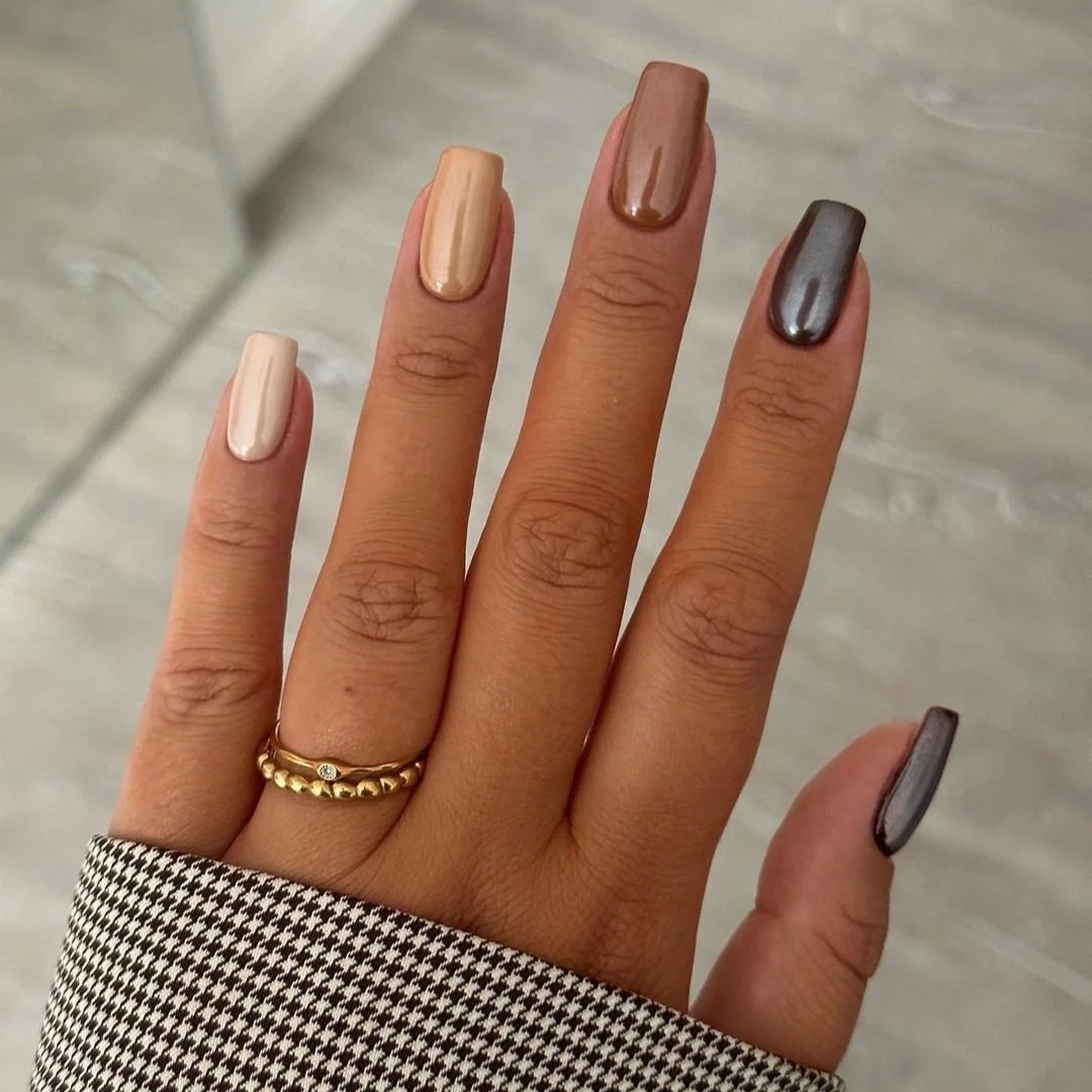 Glossy And Metallic Visual Idea — Fall to Winter Nails