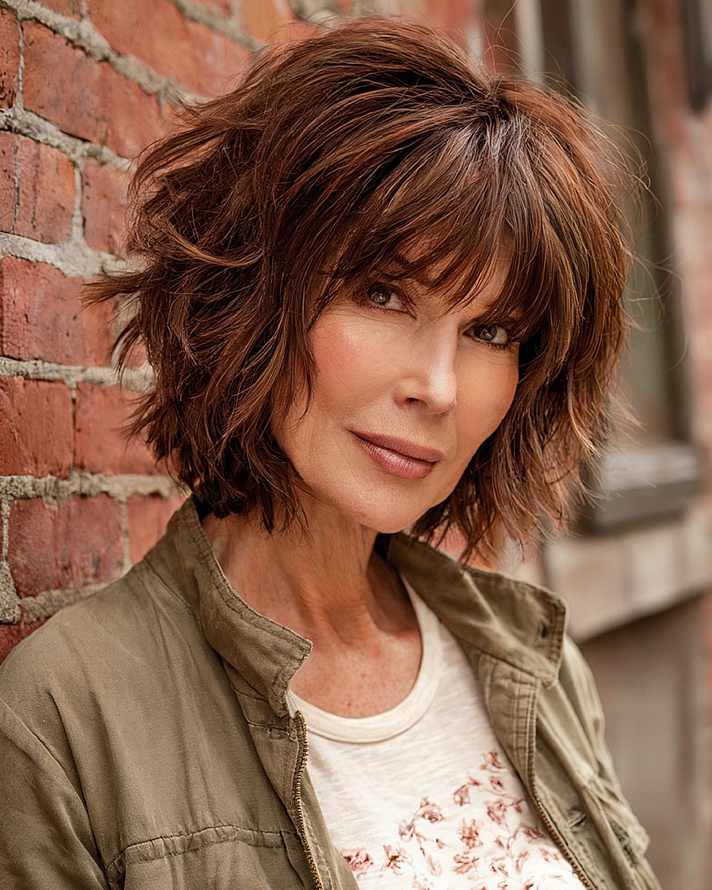 Chin-Length Shag with Choppy Auburn Bangs Chin-Length Shag with Choppy Auburn Bangs β Winter Haircuts for Thick Hair