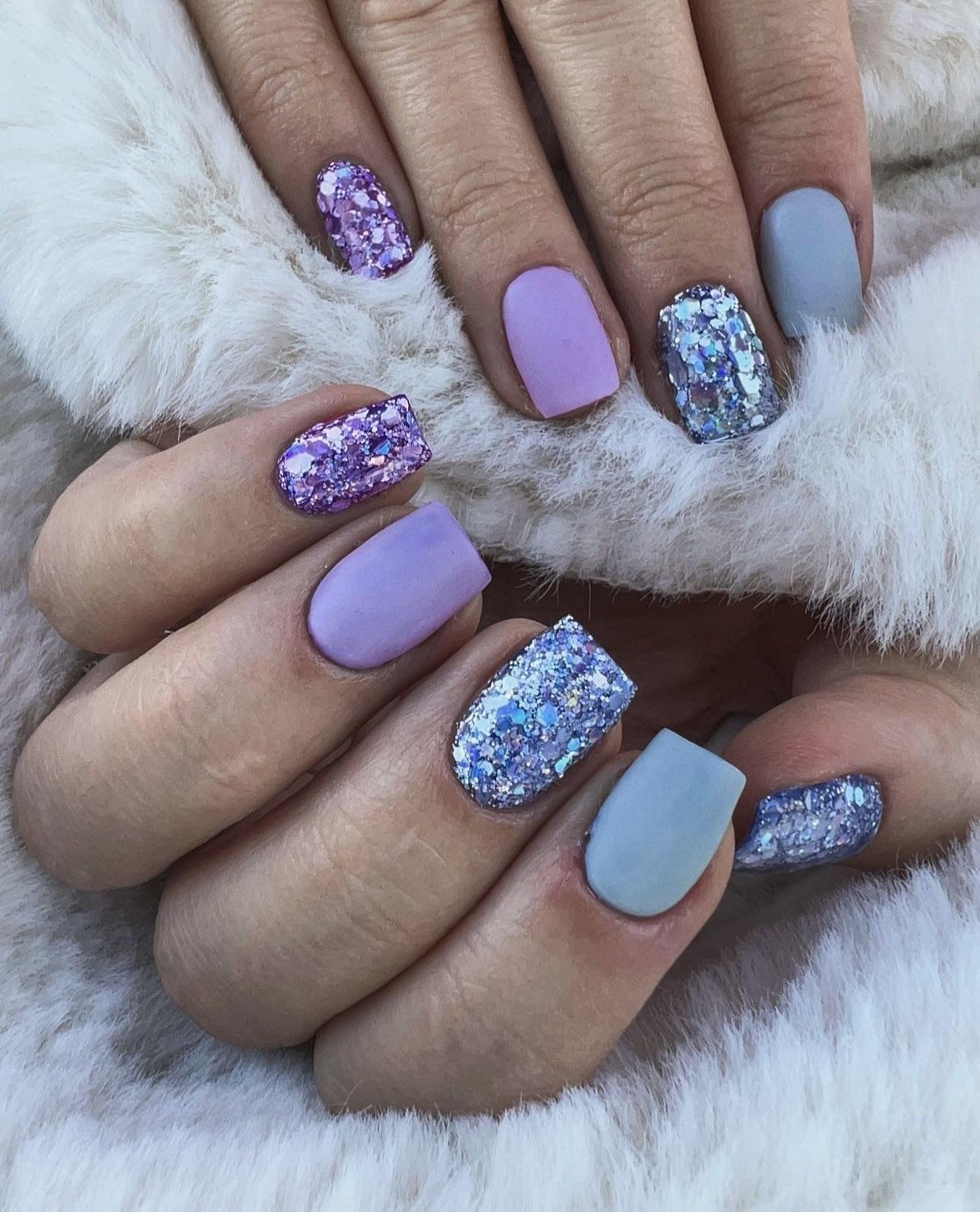Matte Lavender Purple Glitter Square Nails Matte Lavender Purple Glitter Square Nails β Winter Birthday Nails