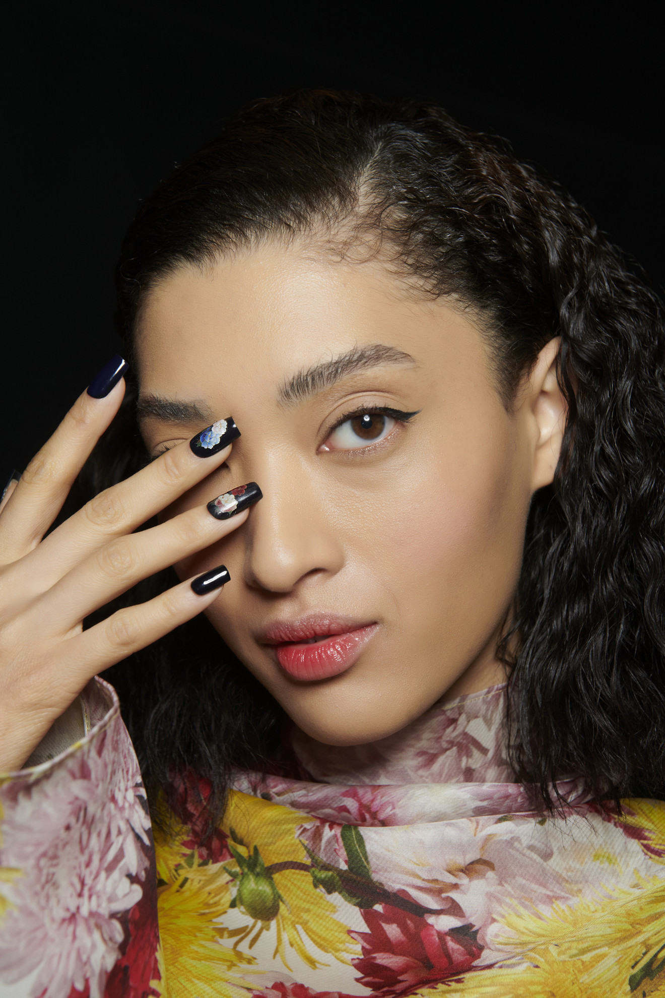 Navy Blue Abstract Art Square Navy Blue Abstract Art Square β Winter Nail Colors for Brown Skin