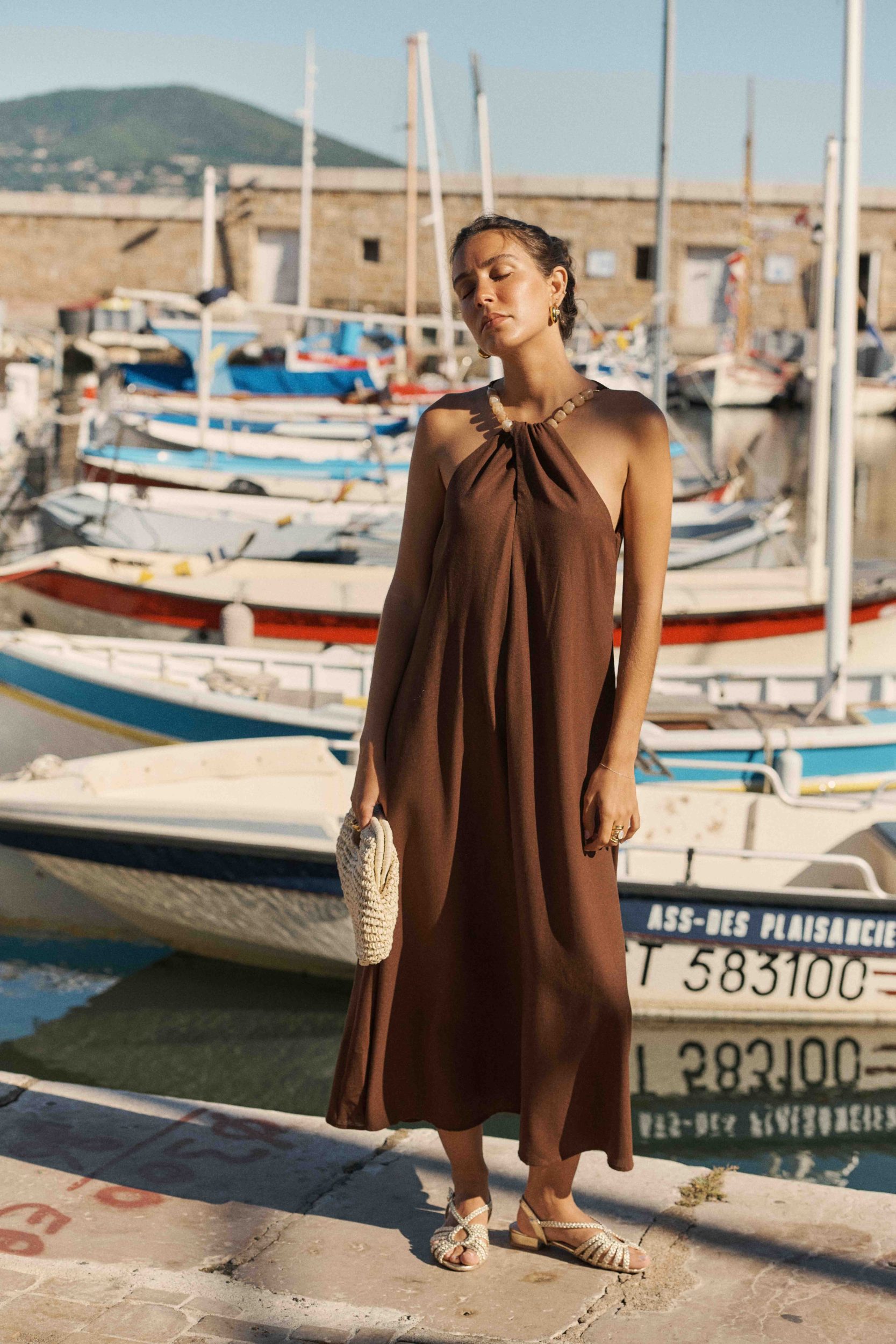 Chocolate Brown Halter Neck Dress for Resort Wear Chocolate Brown Outfits